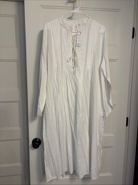 White Maxi Dress with Pintuck Front and Tie Closure